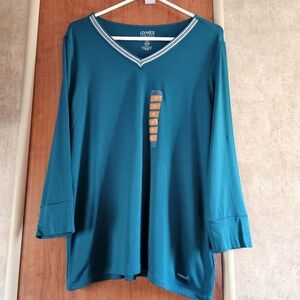 🚨 Sale Jones New York Signature 3/4 Sleeve V-Neck Tee Green Size Medium
